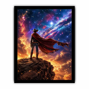 Cosmic outlaw on a rugged cliff