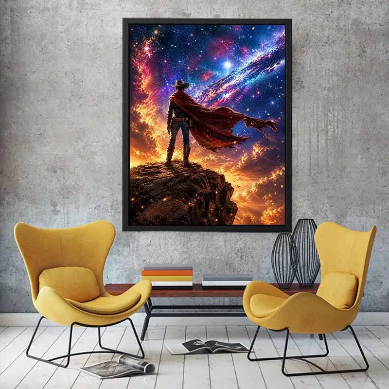 Cosmic outlaw on a rugged cliff