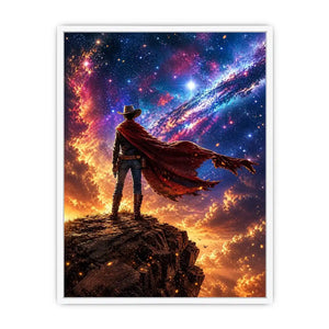 Cosmic outlaw on a rugged cliff