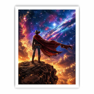 Cosmic outlaw on a rugged cliff