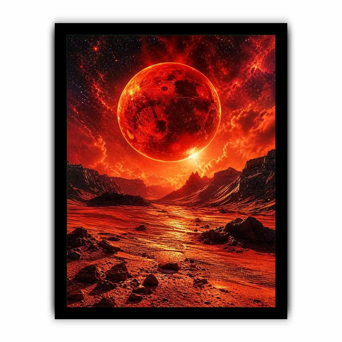 Crimson valley under a fiery sky