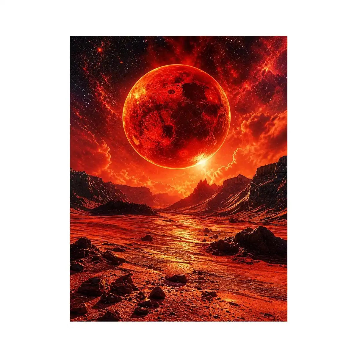 Crimson valley under a fiery sky