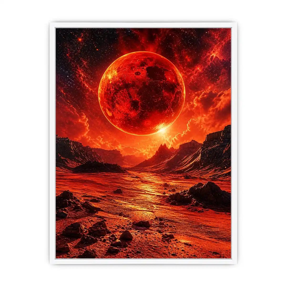 Crimson valley under a fiery sky