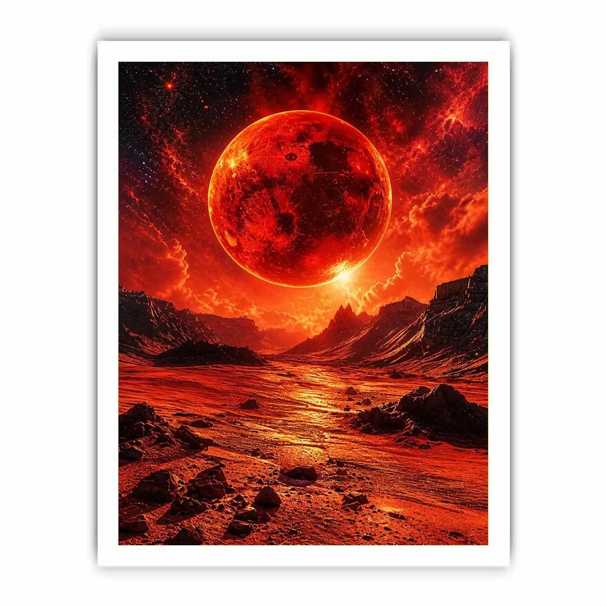 Crimson valley under a fiery sky