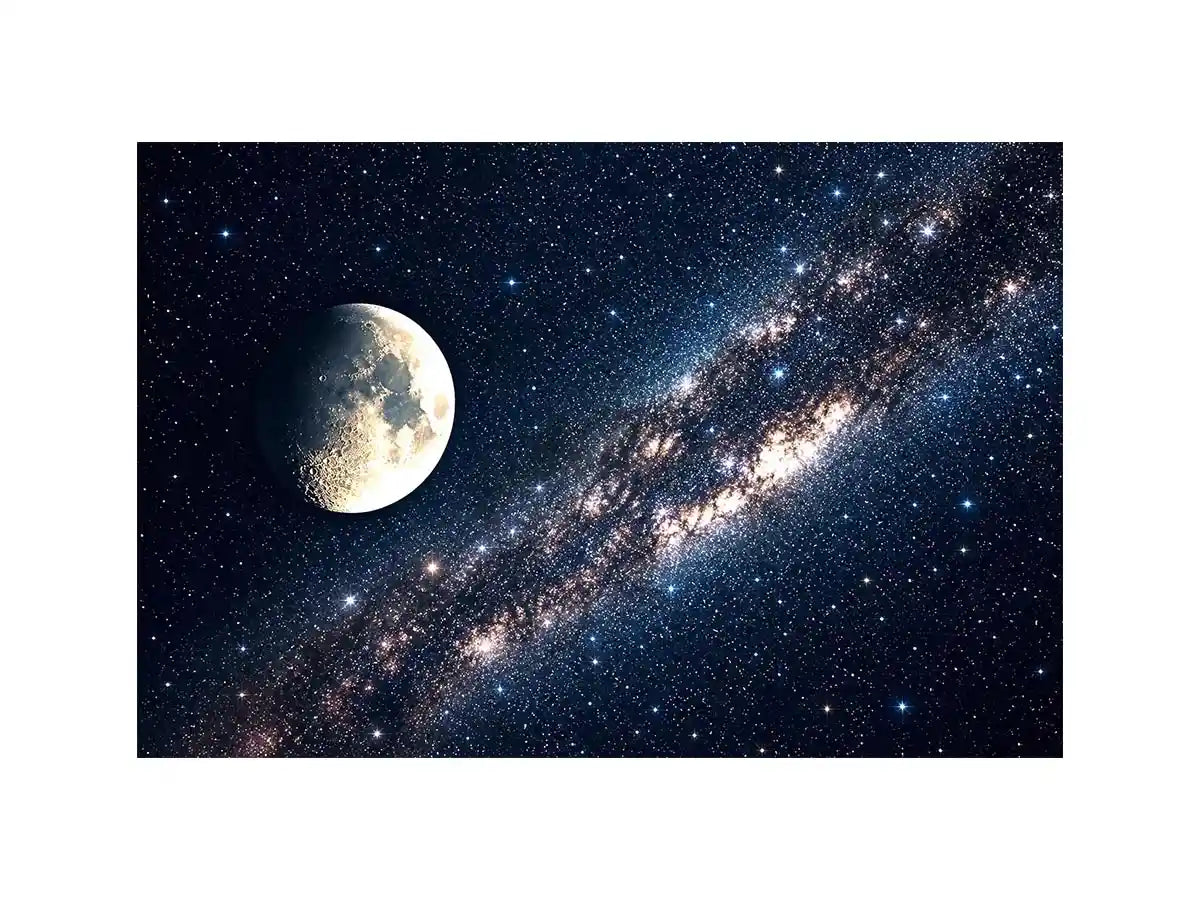 A cosmic dance of moon and stars