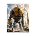 Giant mech in a misty factory landscape