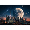 Moonlit skyline with distant planets