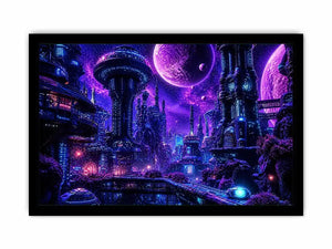 Futuristic city under a cosmic sky