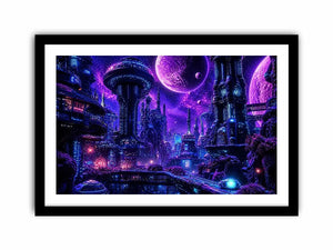 Futuristic city under a cosmic sky