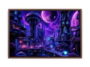 Futuristic city under a cosmic sky