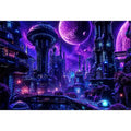 Futuristic city under a cosmic sky