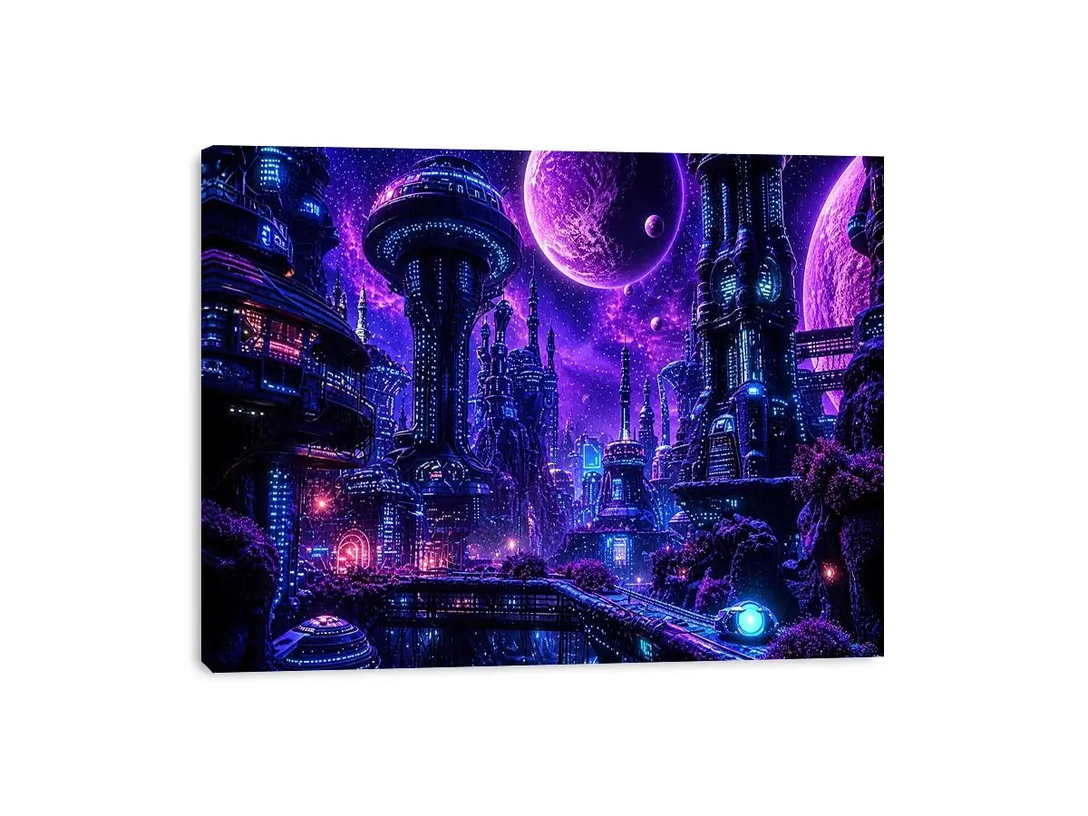 Futuristic city under a cosmic sky
