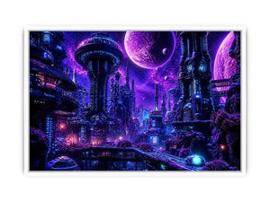 Futuristic city under a cosmic sky