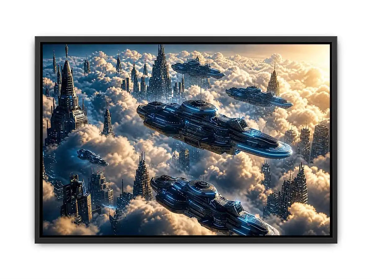 Futuristic city above the clouds