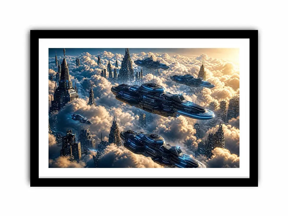 Futuristic city above the clouds