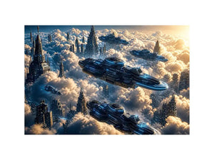 Futuristic city above the clouds