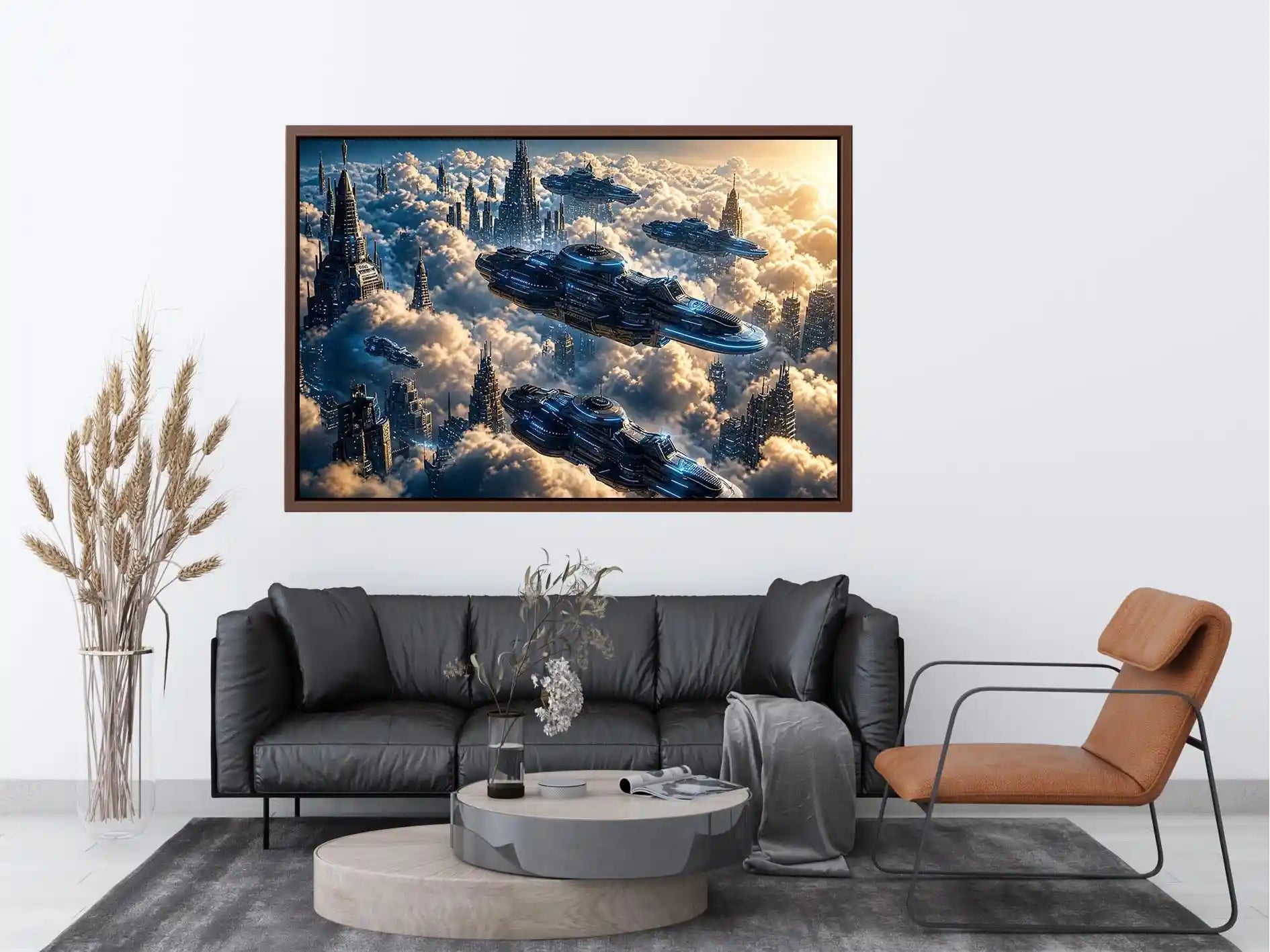 Futuristic city above the clouds