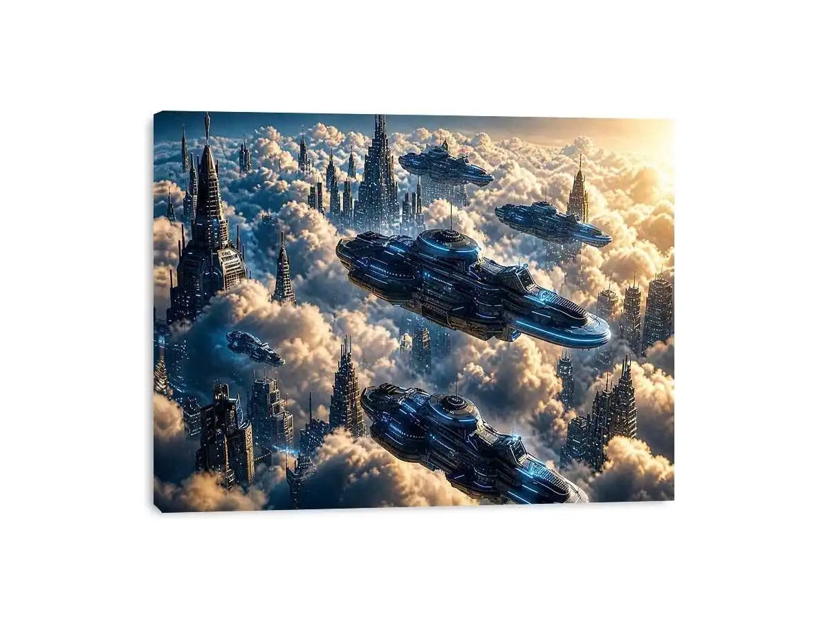 Futuristic city above the clouds