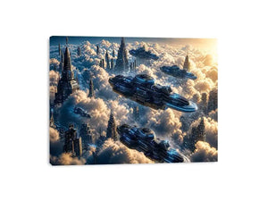 Futuristic city above the clouds