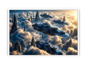 Futuristic city above the clouds