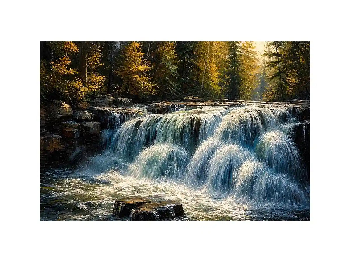Autumn cascade in forest wilderness