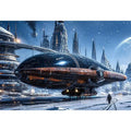 Futuristic outpost in snowy landscape