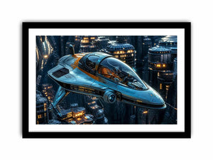 Futuristic hovercraft in canyon metropolis
