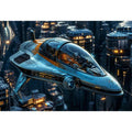 Futuristic hovercraft in canyon metropolis
