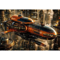 Futuristic metropolis with orange airship