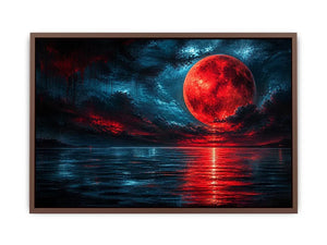 Red moon over tranquil waters