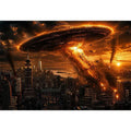 Alien invasion over burning metropolis