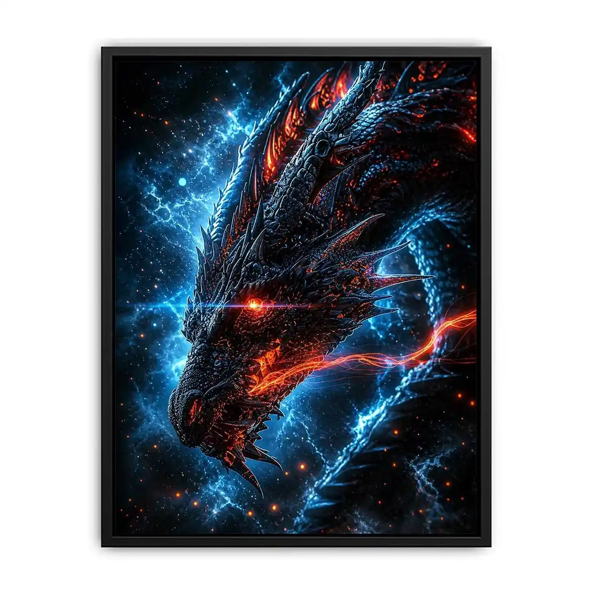 Fierce fiery dragon in cosmic storm