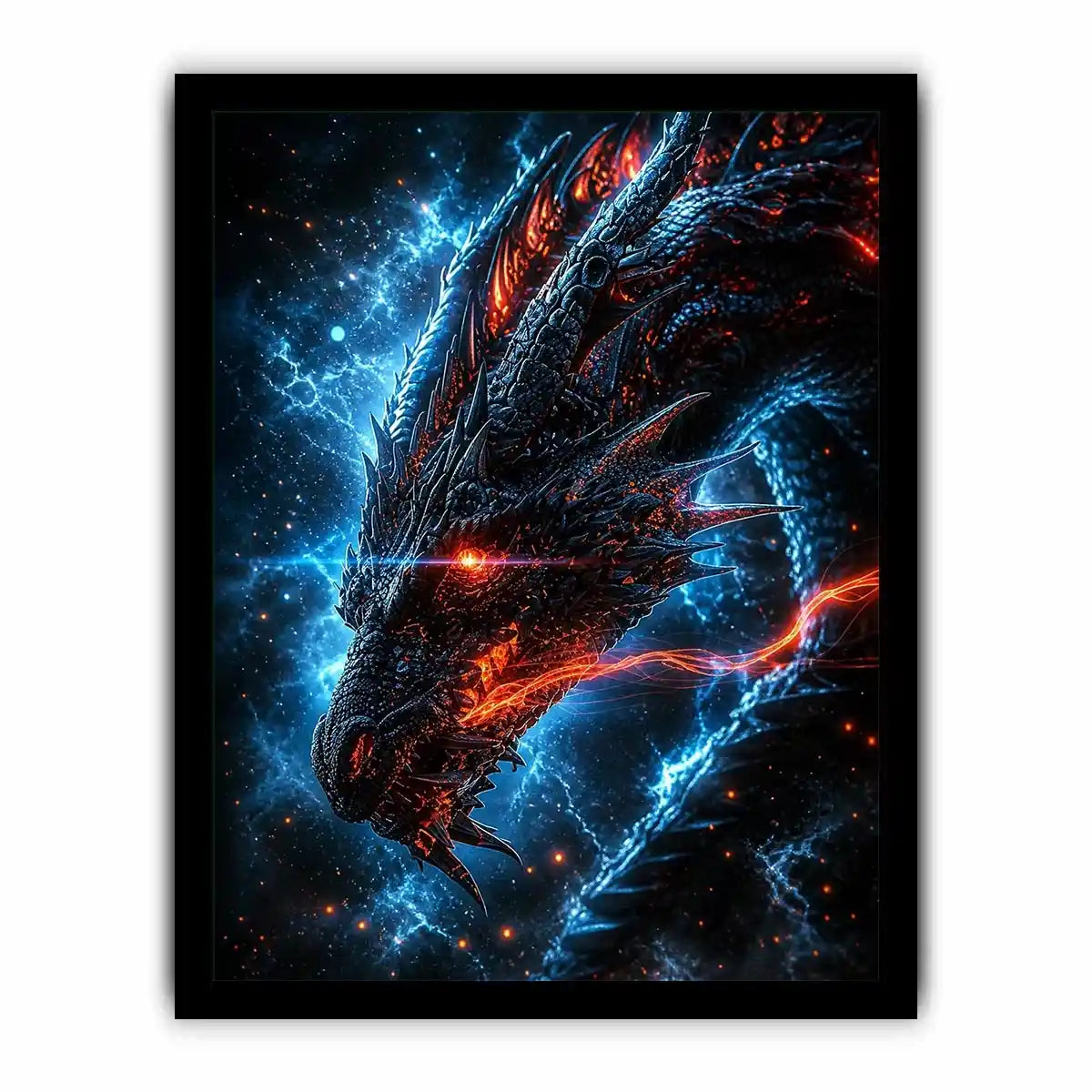 Fierce fiery dragon in cosmic storm
