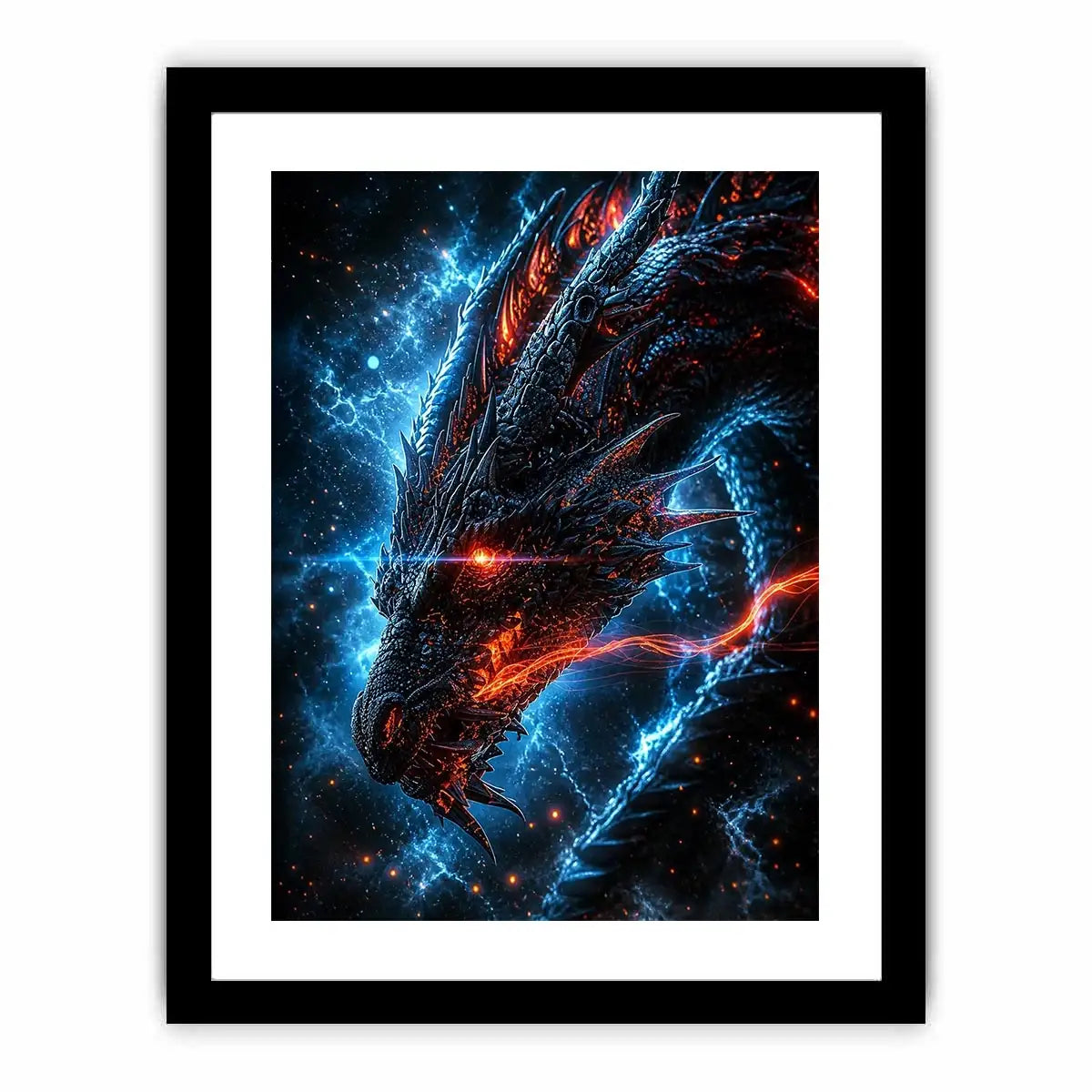 Fierce fiery dragon in cosmic storm