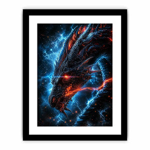 Fierce fiery dragon in cosmic storm