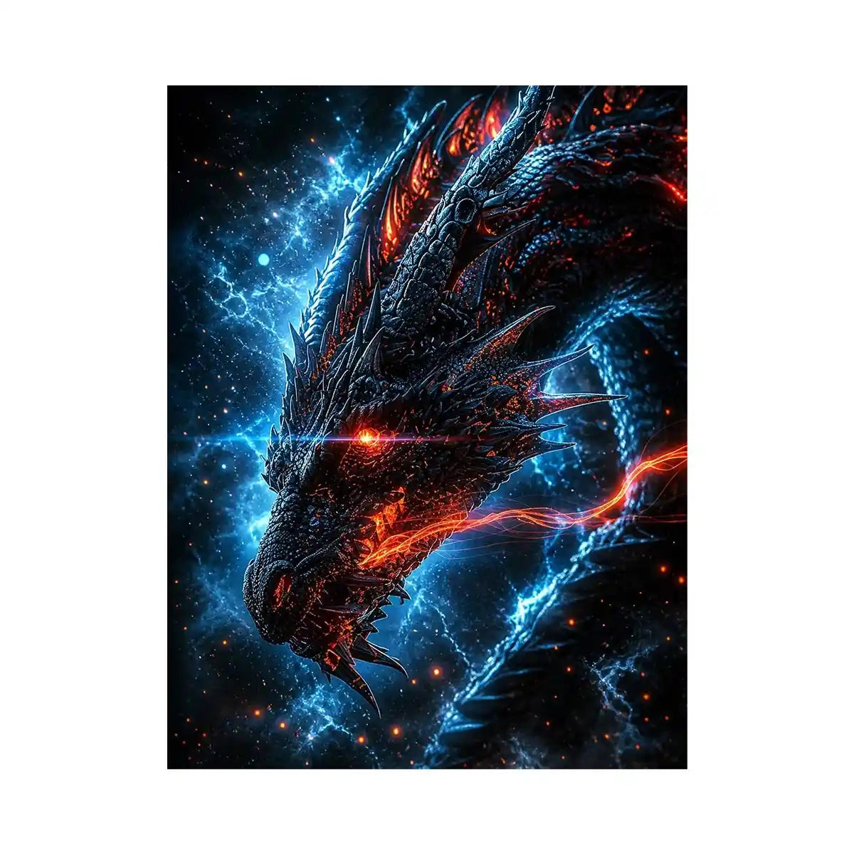 Fierce fiery dragon in cosmic storm