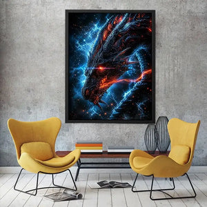 Fierce fiery dragon in cosmic storm