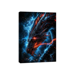 Fierce fiery dragon in cosmic storm