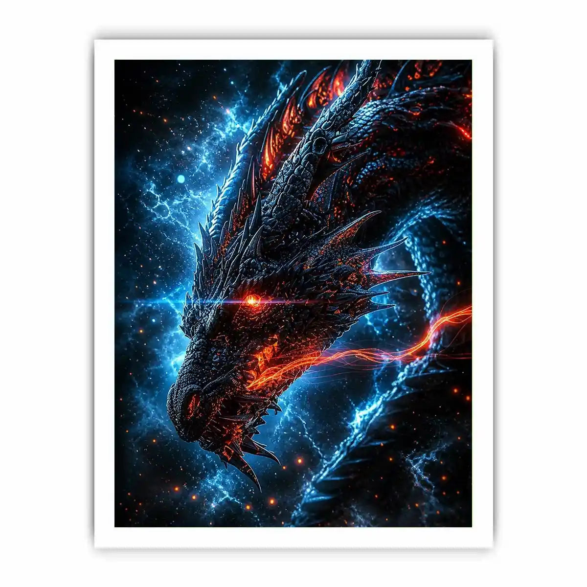 Fierce fiery dragon in cosmic storm