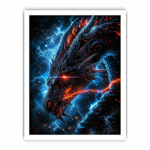 Fierce fiery dragon in cosmic storm