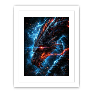 Fierce fiery dragon in cosmic storm