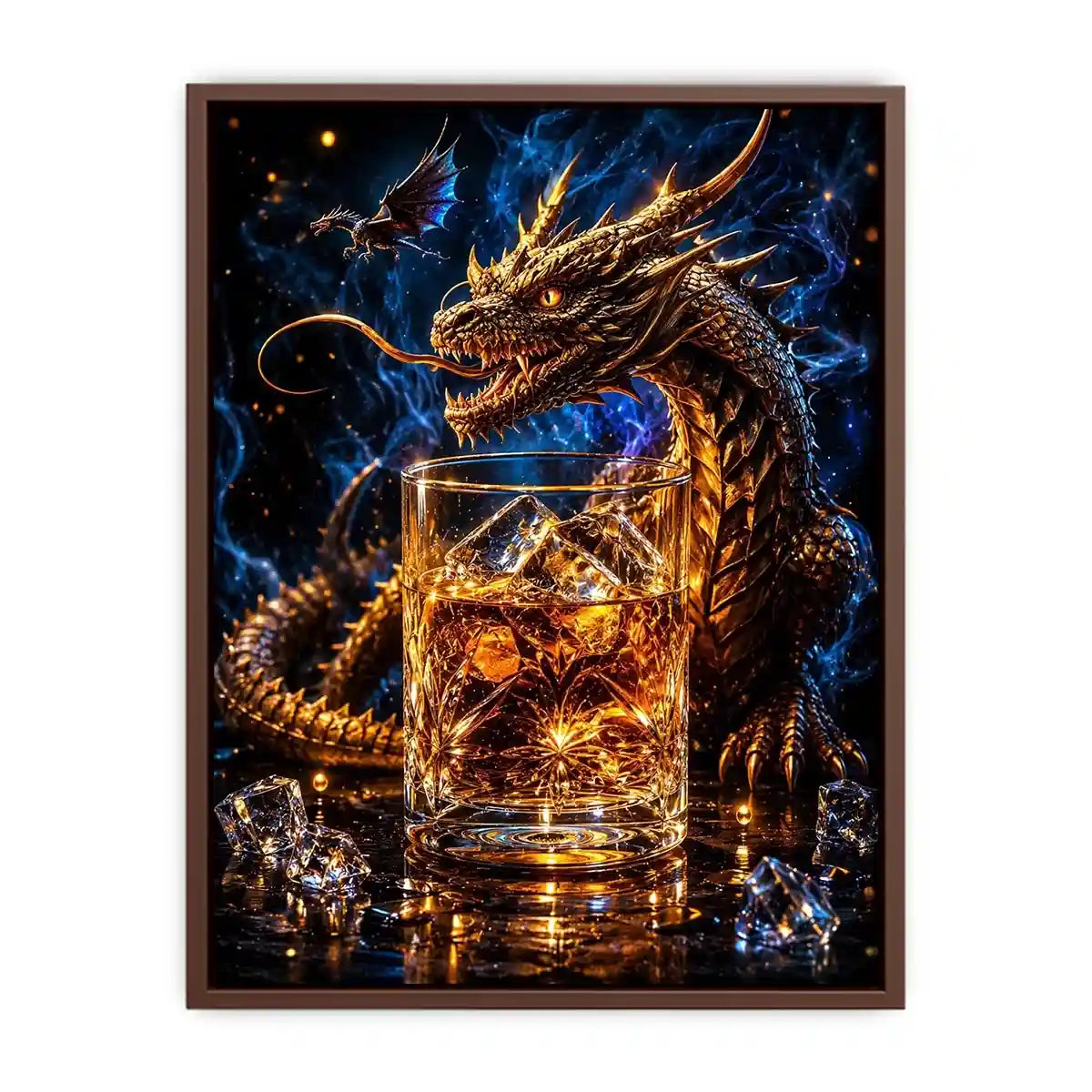 Dragon and whiskey in golden glow