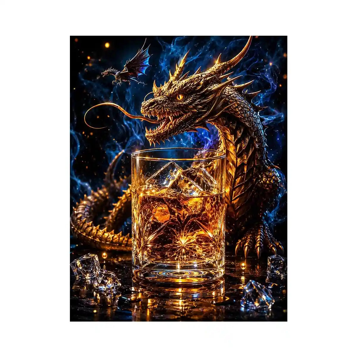 Dragon and whiskey in golden glow