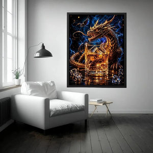 Dragon and whiskey in golden glow