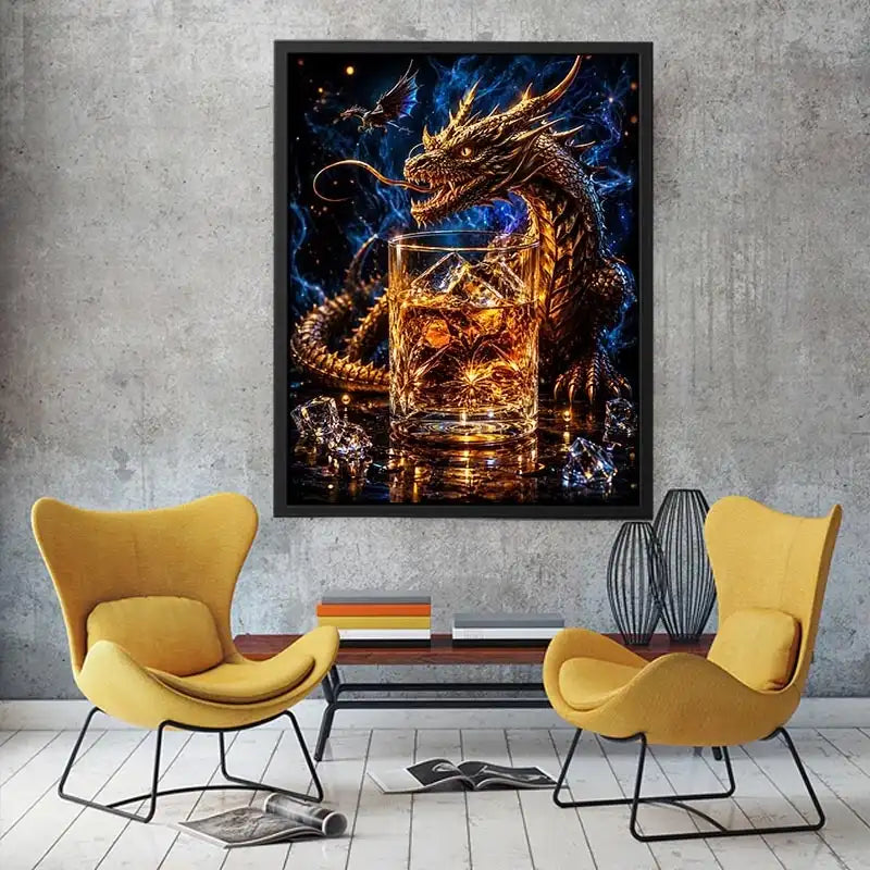 Dragon and whiskey in golden glow