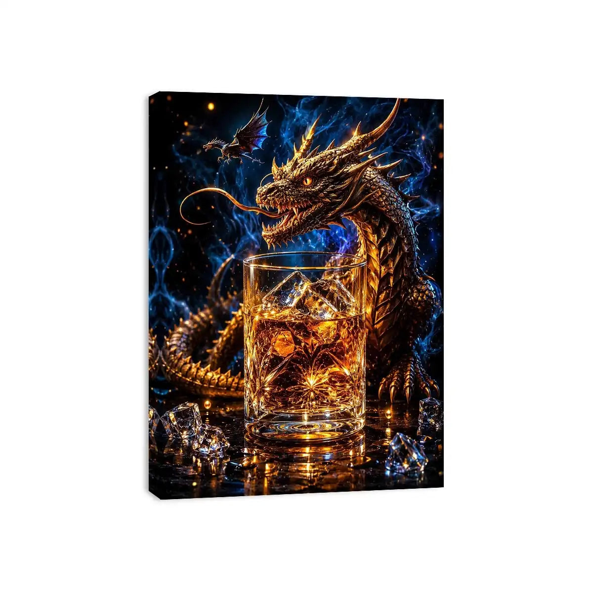 Dragon and whiskey in golden glow
