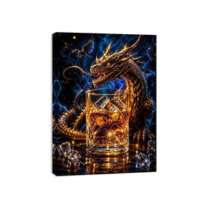 Dragon and whiskey in golden glow