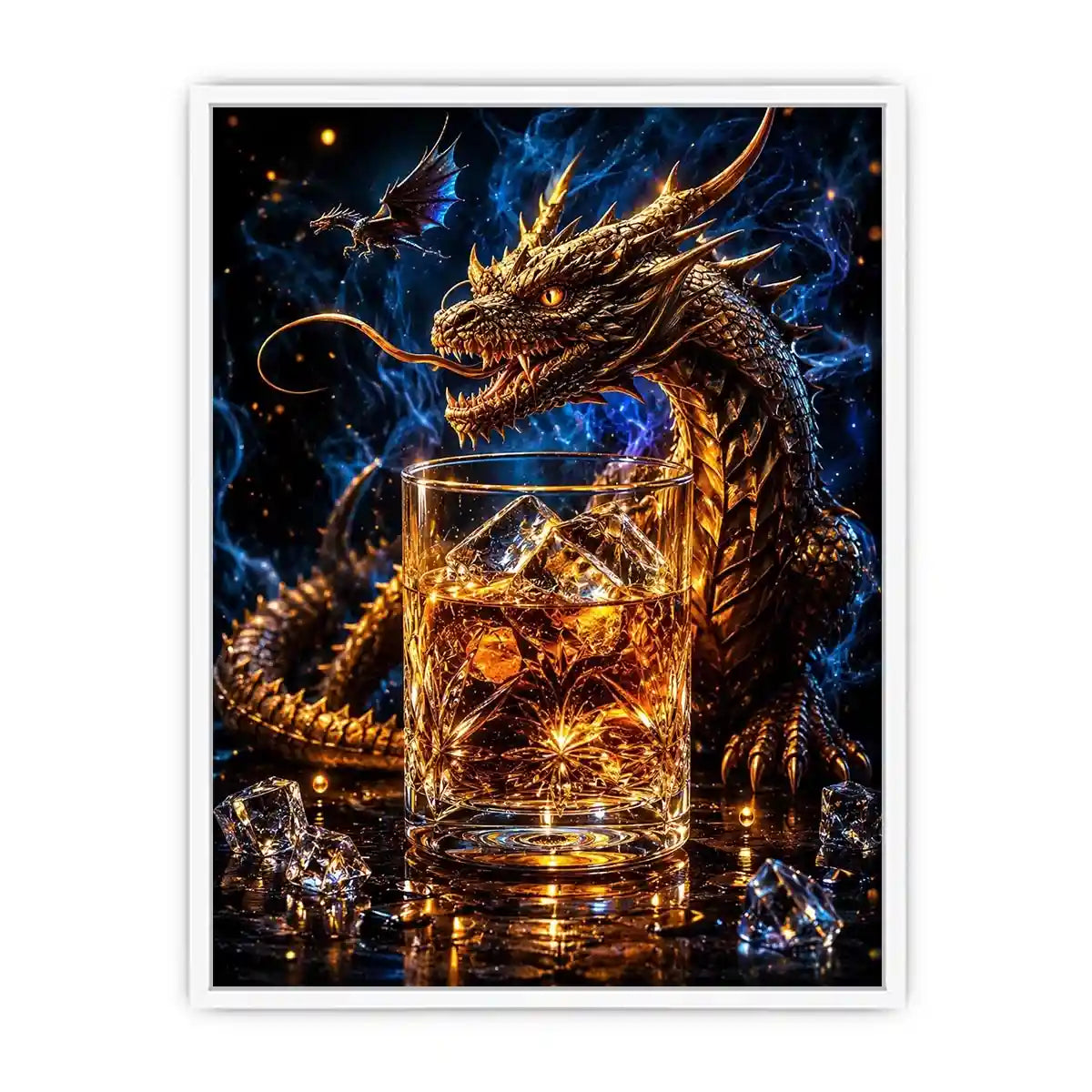 Dragon and whiskey in golden glow