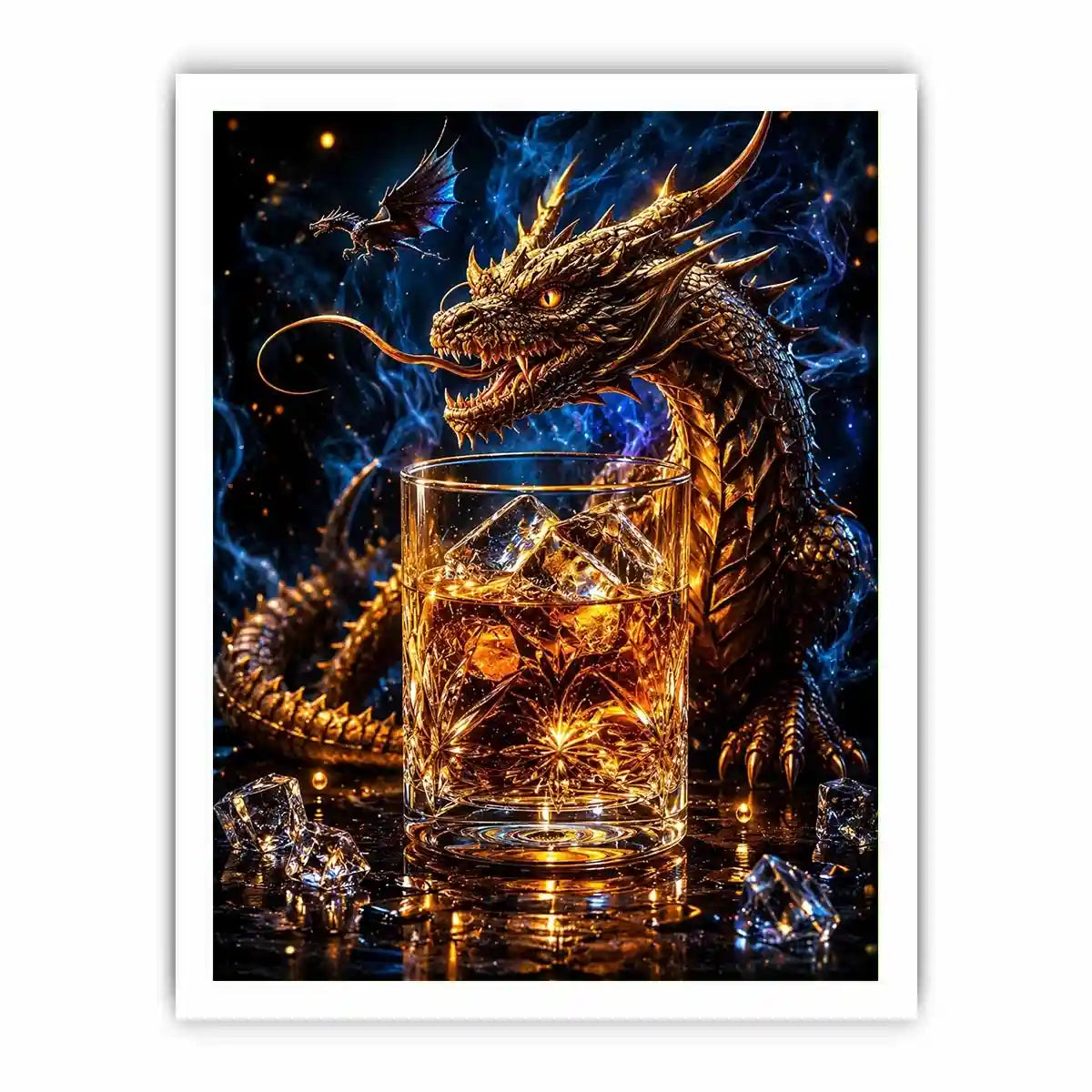 Dragon and whiskey in golden glow