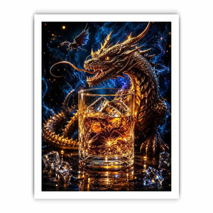 Dragon and whiskey in golden glow